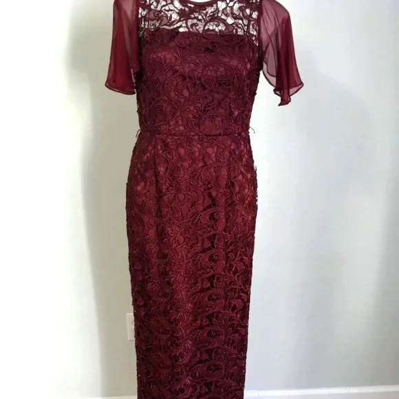 Adrianna Papell | Dresses | Adrianna Papell Womens Textured Formal Gown  Burgundy | Poshmark